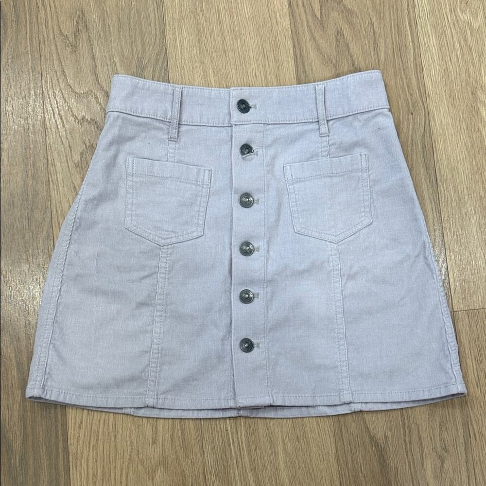 Aerie Light Gray Button-Down Corduroy Mini Skirt Size XS